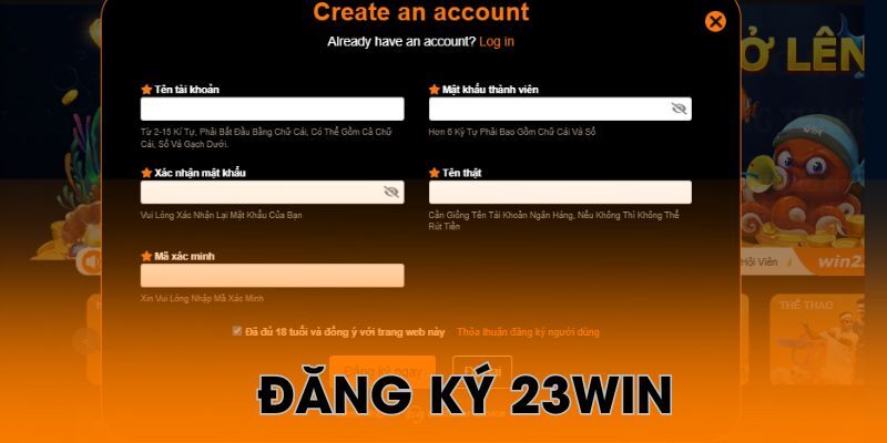 Mẫu đăng ký chơi bắn cá Vui tại 23Win